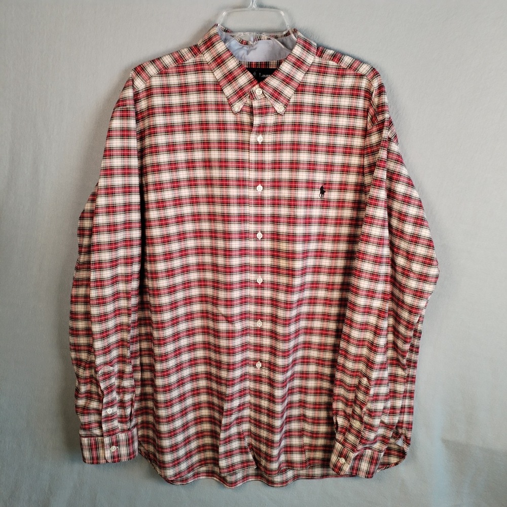 Polo Ralph Lauren Shirt Mens XXL Classic Fit Plaid‎ Red White Black Pony L/S